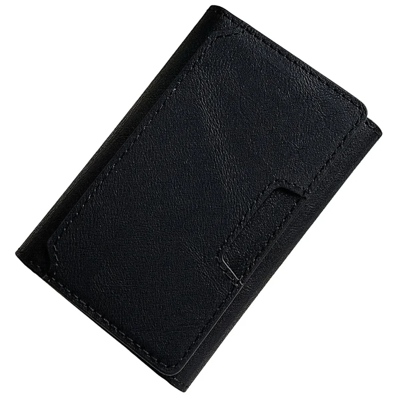 Magnetic Card Holder Minimalist Trifold PU Leather ID Card Case Name Card Case - Black