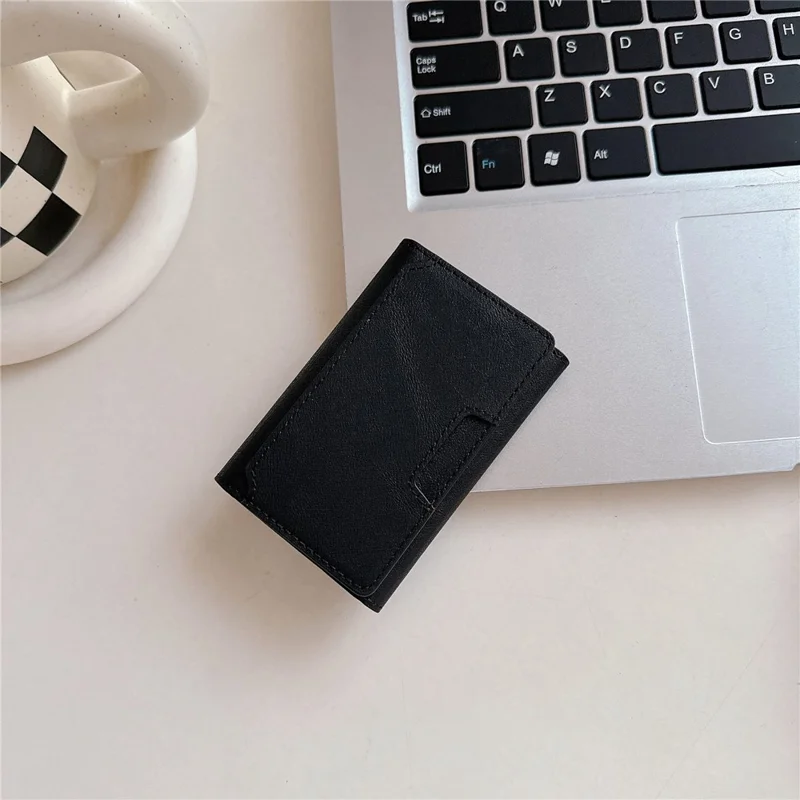 Magnetic Card Holder Minimalist Trifold PU Leather ID Card Case Name Card Case - Black