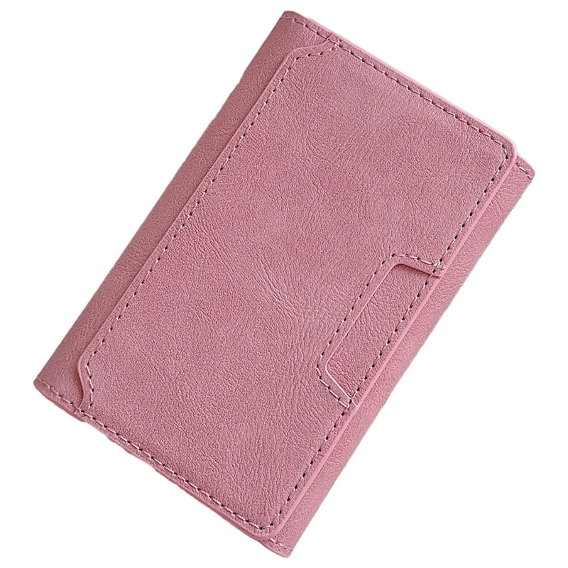 Magnetic Card Holder Minimalist Trifold PU Leather ID Card Case Name Card Case - Pink