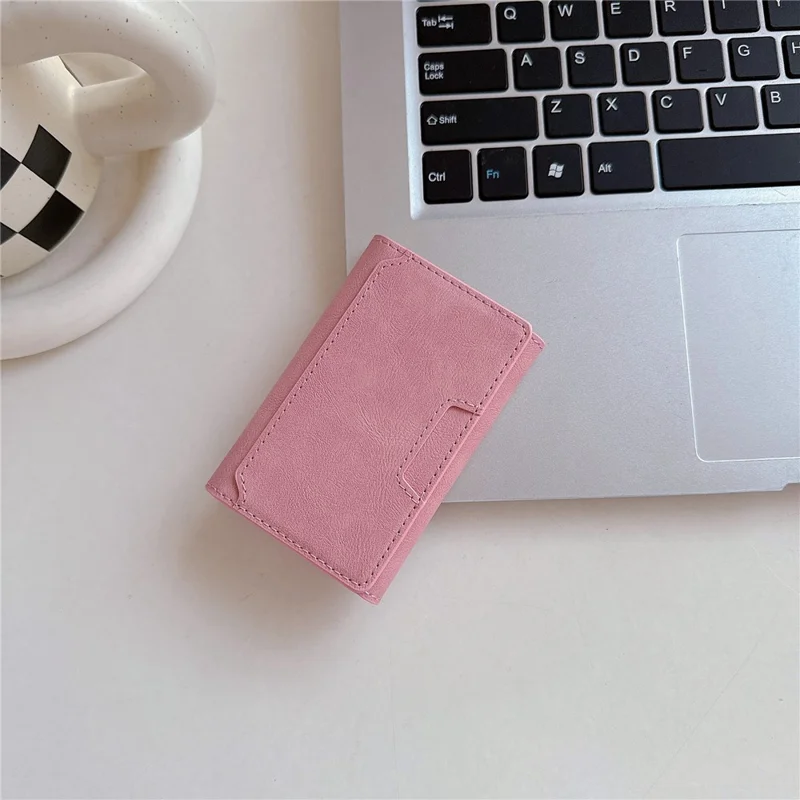 Magnetic Card Holder Minimalist Trifold PU Leather ID Card Case Name Card Case - Pink