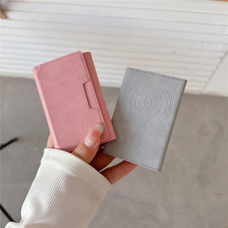 Magnetic Card Holder Minimalist Trifold PU Leather ID Card Case Name Card Case - Pink