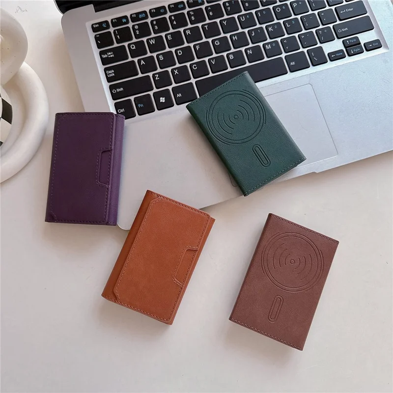 Magnetic Card Holder Minimalist Trifold PU Leather ID Card Case Name Card Case - Pink