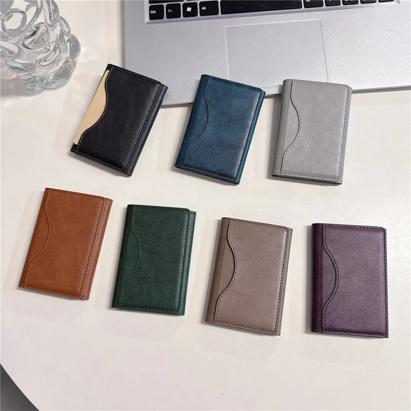 Magnetic Card Holder Compatible with MagSafe Trifold Kickstand PU Leather Card Phone Wallet - Coffee