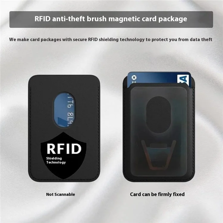 Support de Carte Magnétique Compatible Avec Magsafe RFID Blocking PU Leather Card Organizer Case - Noir