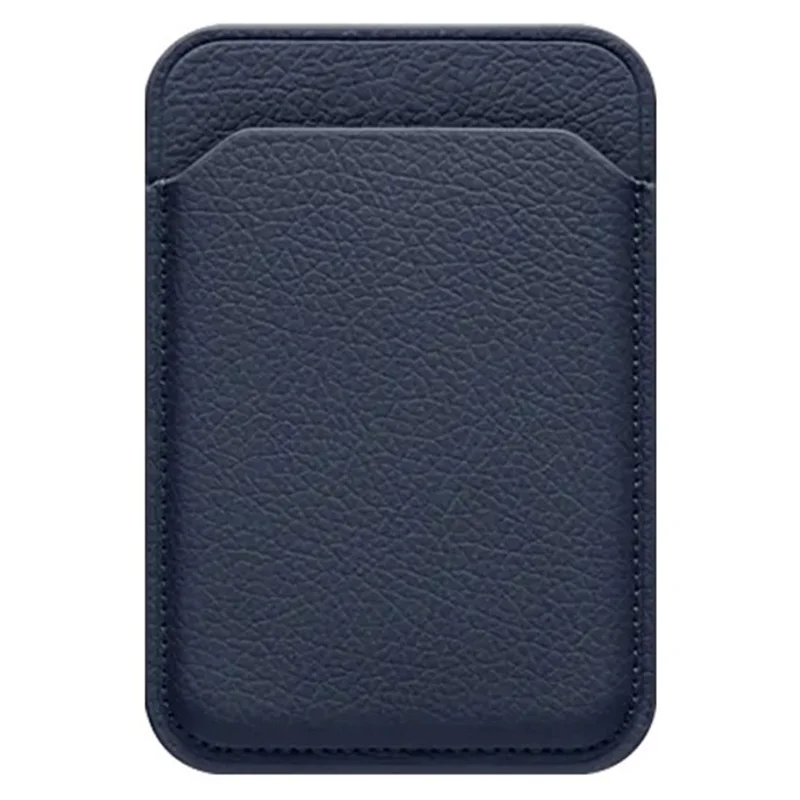 Magnetic Card Holder Litchi Texture Leather Sleeve Card Organizer - Navy Blue