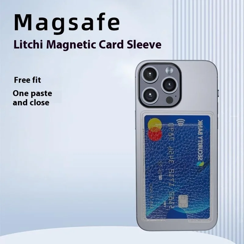 Magnetic Card Holder Compatible with MagSafe Ultra-Thin Litchi Texture PC Card Bag - Transparent