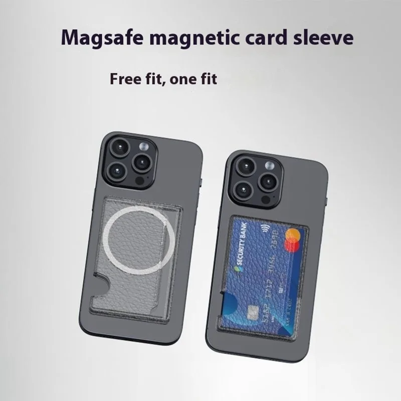 Держатель Магнитной Карты, Совместимый с Magsafe Side Push Leather+PC Телефонные Карты Рукава - Черный