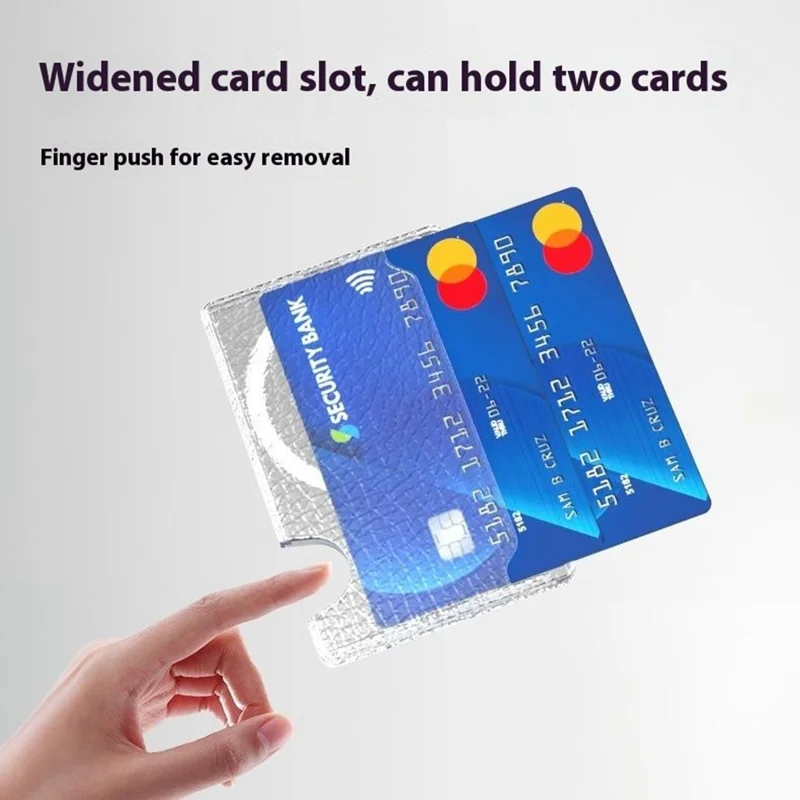 Magnetic Card Holder Side Push Leather+PC Phone Cards Sleeves - Blue