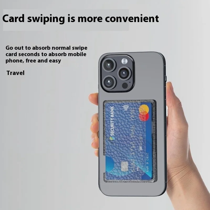 Magnetic Card Holder Side Push Leather+PC Phone Cards Sleeves - Blue