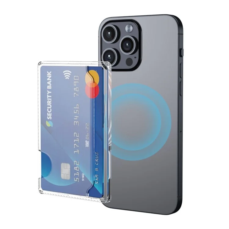 Magnetic Card Holder Compatible with MagSafe Side Push Clear PC Phone Cards Bag - Transparent