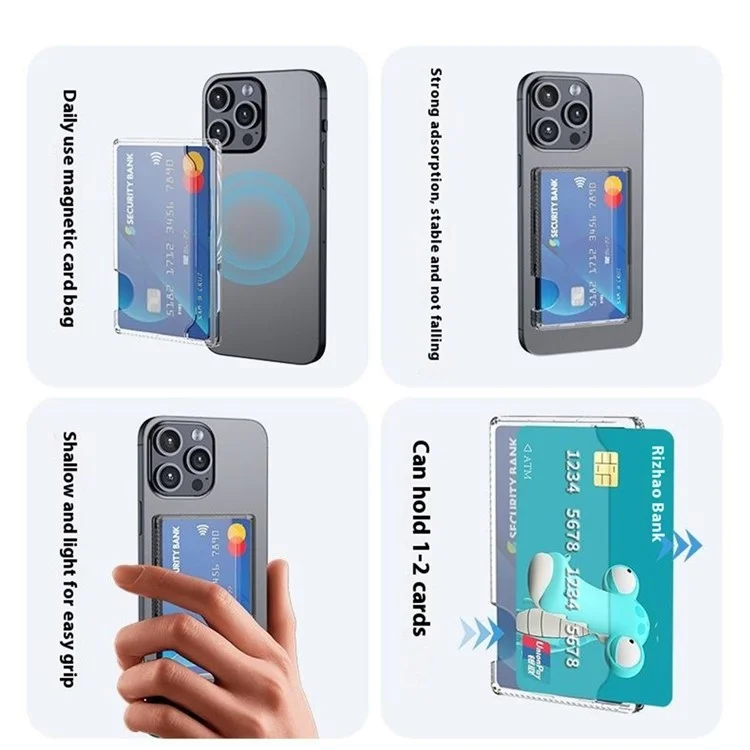 Magnetic Card Holder Compatible with MagSafe Side Push Clear PC Phone Cards Bag - Transparent