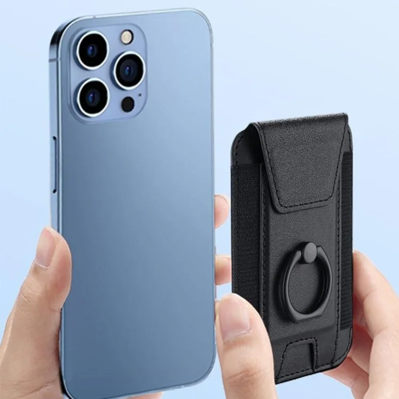 Magnetic Card Holder Compatible with MagSafe Ring Grip Kickstand PU Leather Card Sleeve Pocket - Baby Blue