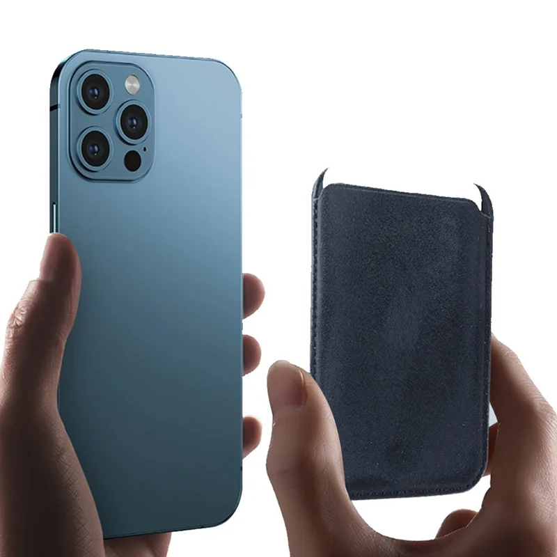 Magnetic Card Holder Suede Leather Detachable Back Card Sleeve - Dark Purple