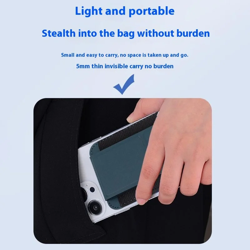 Magnetic Card Holder Compatible with MagSafe Adjustable Kickstand Leather ID Card Bag - Navy Blue