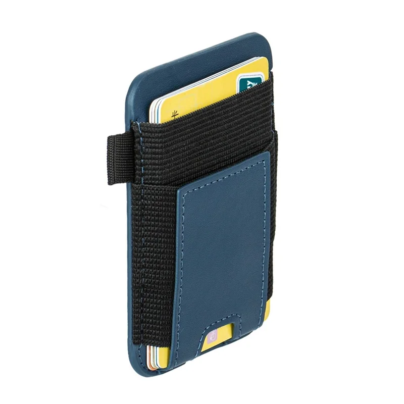 Magnetic Card Holder Compatible with MagSafe PU Leather Elastic Band Phone Card Holder Pouch - Navy Blue