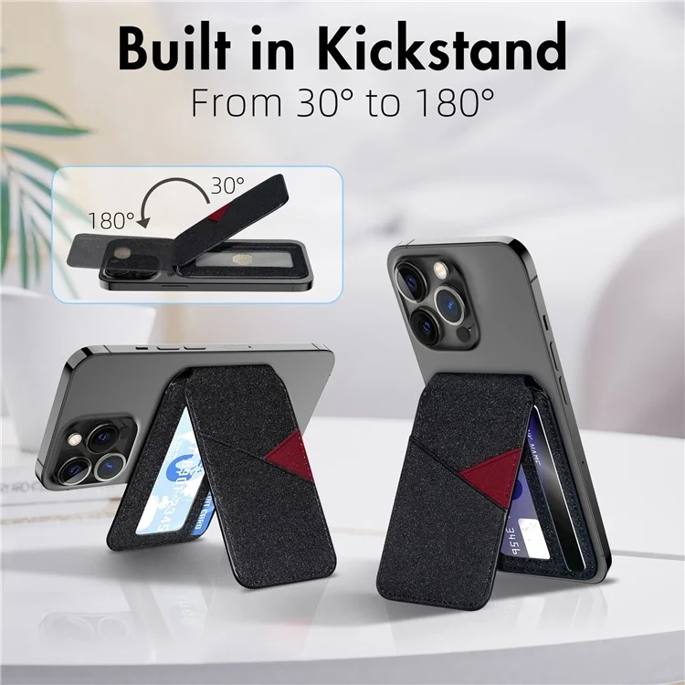 Держатель Магнитной Карты, Совместимый с Magsafe Phone Kicktand PU - Черный