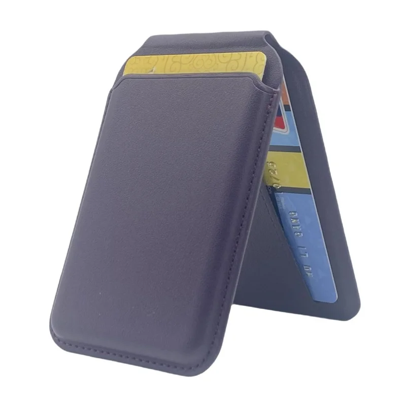 Magnetic Card Holder Compatible with MagSafe Foldable Kickstand Leather Phone Card Pocket Holder - Dark Purple