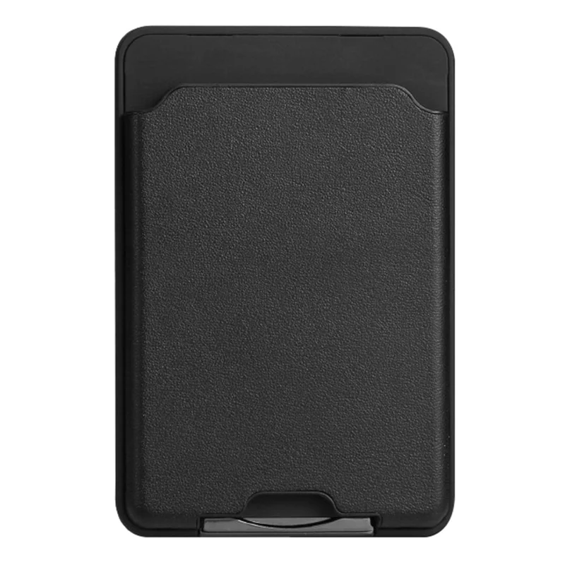 Magnetic Card Holder Compatible with MagSafe Pull-Out Kickstand Leather Card Sleeve Pocket - Black