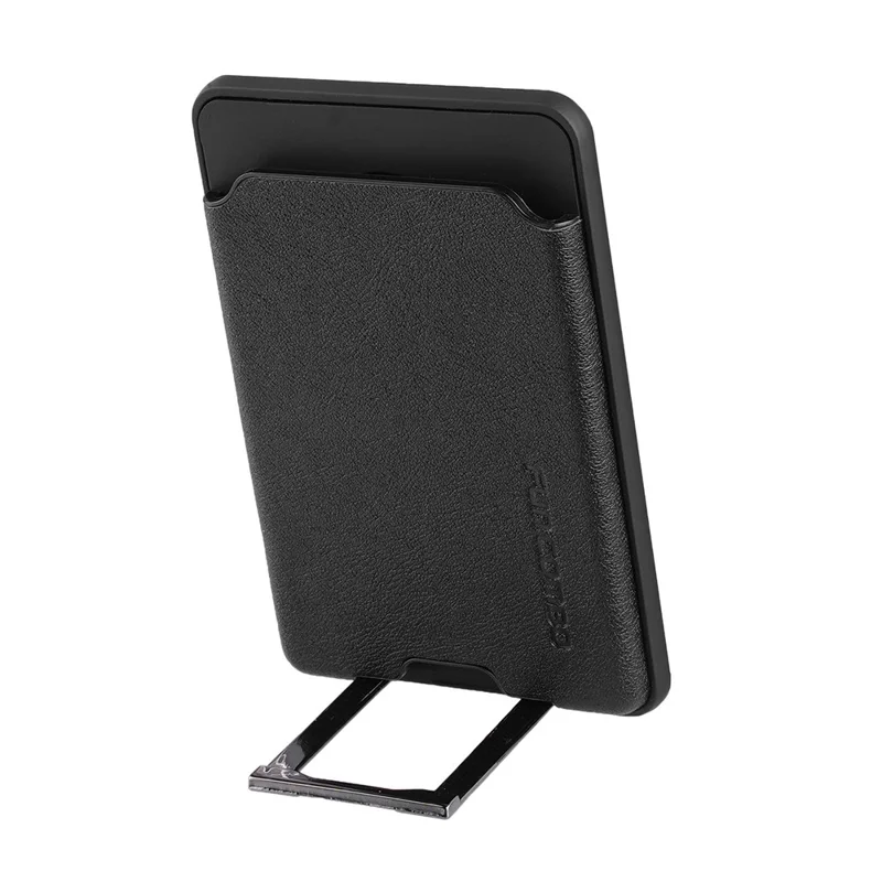 Magnetic Card Holder Compatible with MagSafe Pull-Out Kickstand Leather Card Sleeve Pocket - Black
