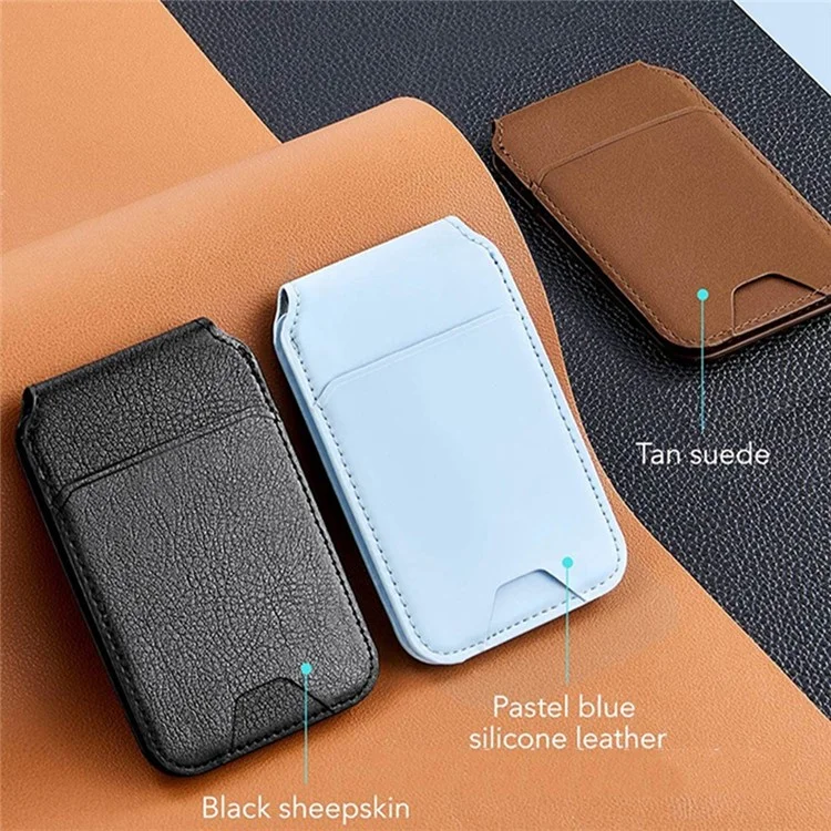 Magnetic Card Holder Compatible with MagSafe Kickstand Genuine Cow Leather Phone Pocket Card Bag - Carbon Fiber Black