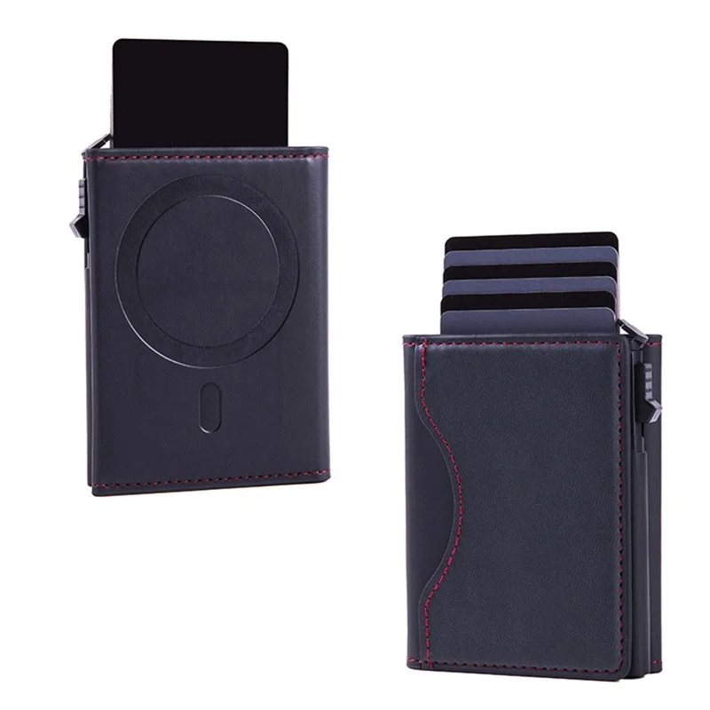 Magnetic Card Holder Compatible with MagSafe RFID Blocking PU Leather Wallet Phone Sleeve - Black