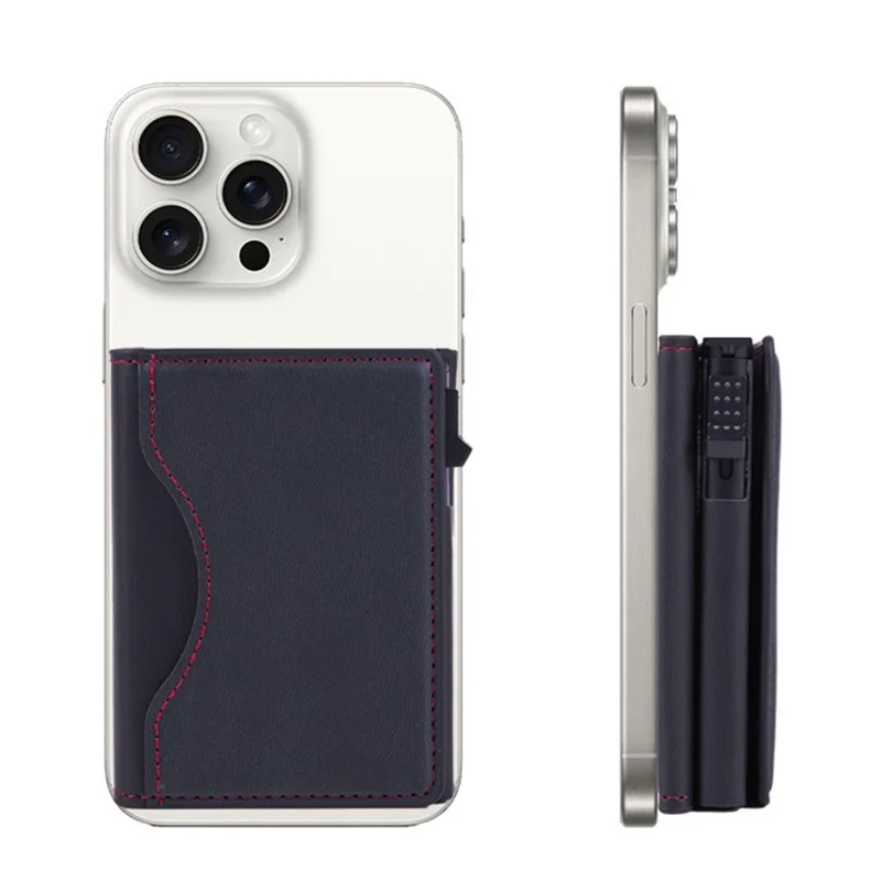 Magnetic Card Holder Compatible with MagSafe RFID Blocking PU Leather Wallet Phone Sleeve - Black