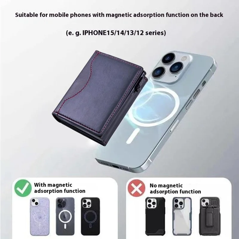 Magnetic Card Holder Compatible with MagSafe RFID Blocking PU Leather Wallet Phone Sleeve - Black