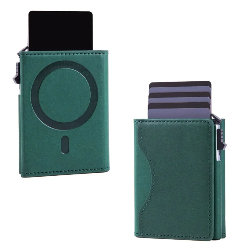 Magnetic Card Holder RFID Blocking PU Leather Wallet Phone Sleeve - Green