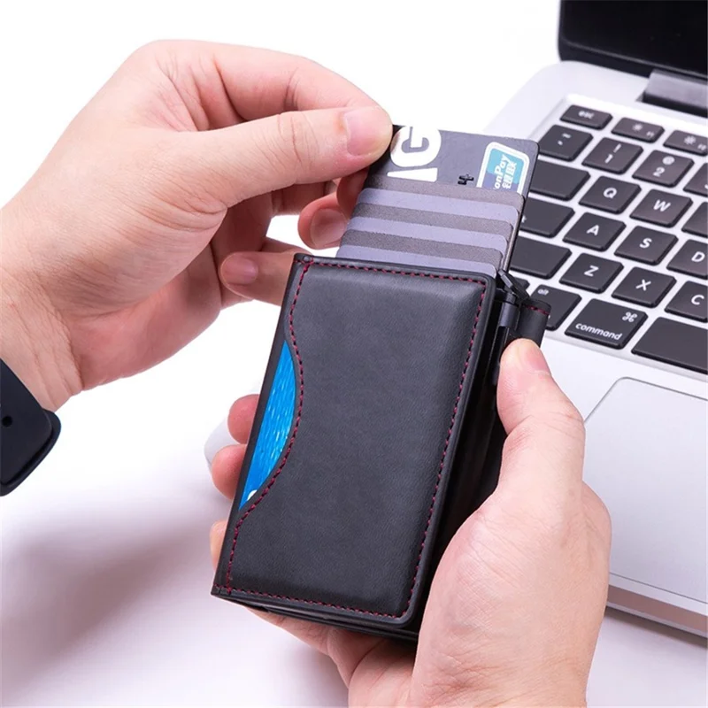 Magnetic Card Holder RFID Blocking PU Leather Wallet Phone Sleeve - Green