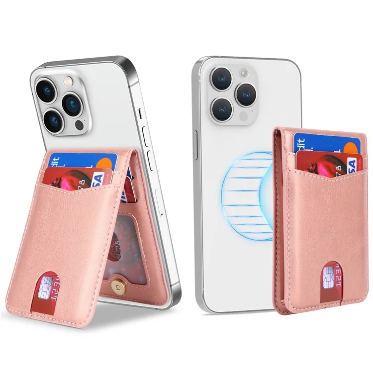Magnetic Card Holder Compatible with MagSafe Slim Leather ID Credit Card Sleeve - Rose Gold