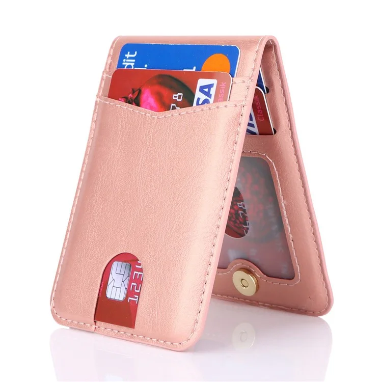 Magnetic Card Holder Compatible with MagSafe Slim Leather ID Credit Card Sleeve - Rose Gold