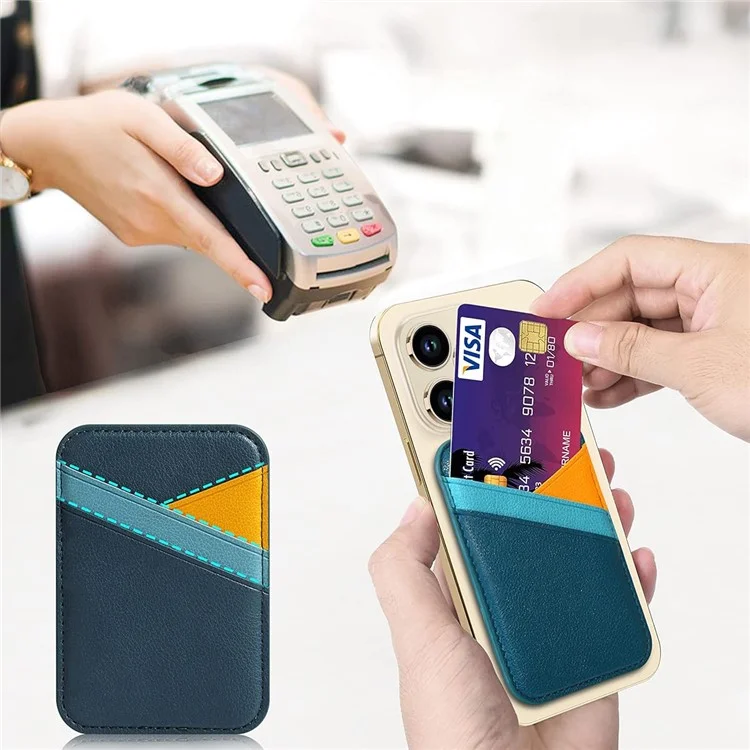 Magnetic card holder block support for iPhone 12-16 series cell phone, matched color design.