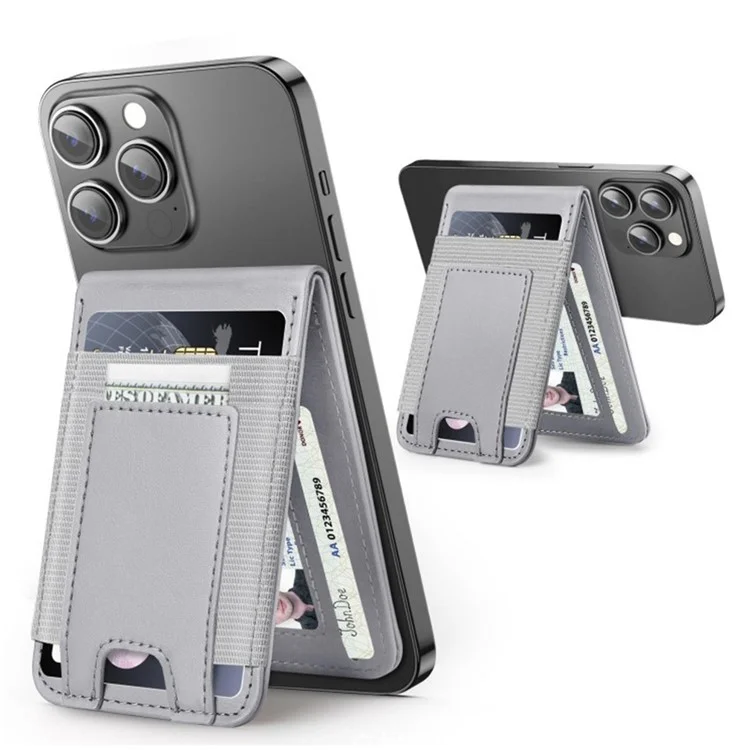 Suporte de cartão traseiro do telefone celular para compra a granel, compatível com MagSafe, com suporte, para iPhone 12-16 Series - Cinza