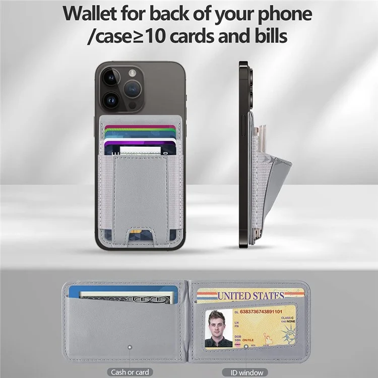 Suporte de cartão traseiro do telefone celular para compra a granel, compatível com MagSafe, com suporte, para iPhone 12-16 Series - Cinza