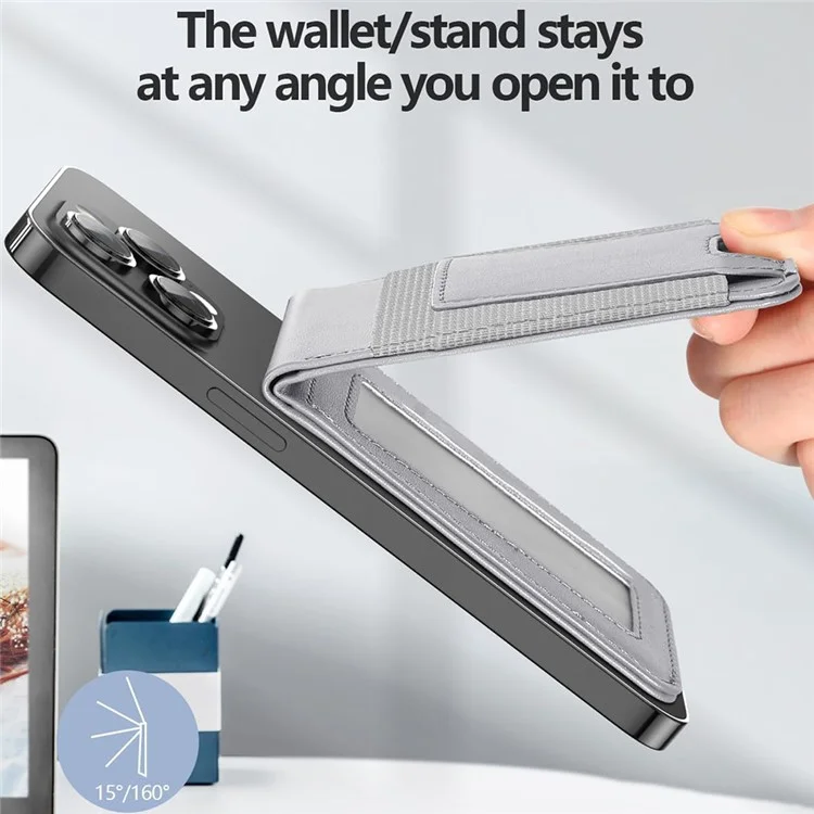 Suporte de cartão traseiro do telefone celular para compra a granel, compatível com MagSafe, com suporte, para iPhone 12-16 Series - Cinza