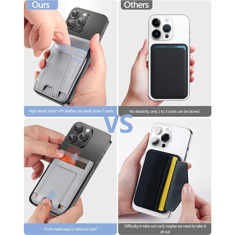 Suporte de cartão traseiro do telefone celular para compra a granel, compatível com MagSafe, com suporte, para iPhone 12-16 Series - Cinza