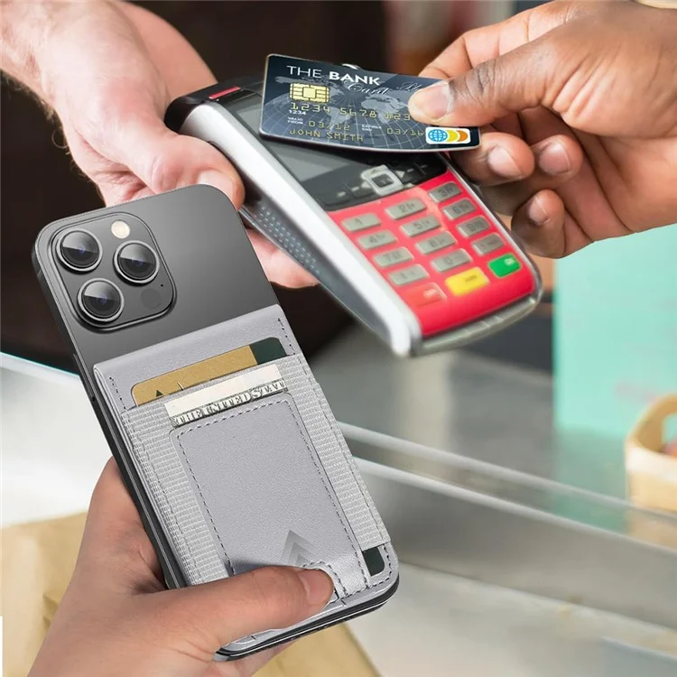 Suporte de cartão traseiro do telefone celular para compra a granel, compatível com MagSafe, com suporte, para iPhone 12-16 Series - Cinza