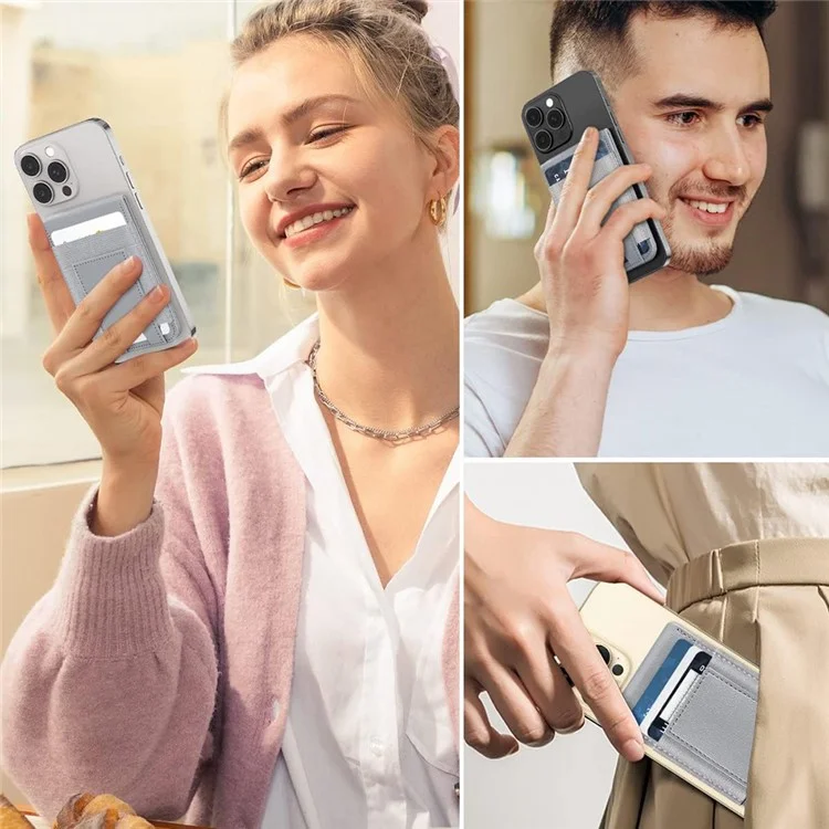 Suporte de cartão traseiro do telefone celular para compra a granel, compatível com MagSafe, com suporte, para iPhone 12-16 Series - Cinza