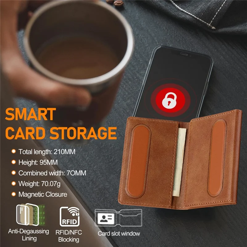 LC.IMEEKE Magnetic Card Holder Kickstand RFID Blocking PU Leather Phone Back Card Case - Brown