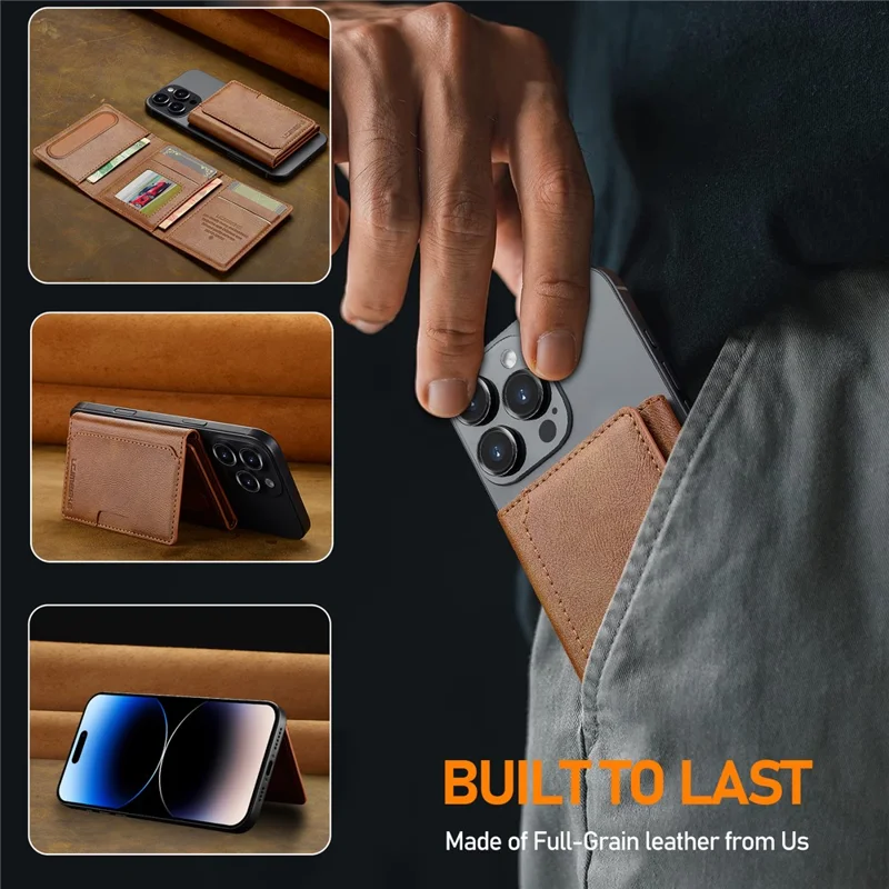 LC.IMEEKE Magnetic Card Holder Kickstand RFID Blocking PU Leather Phone Back Card Case - Brown