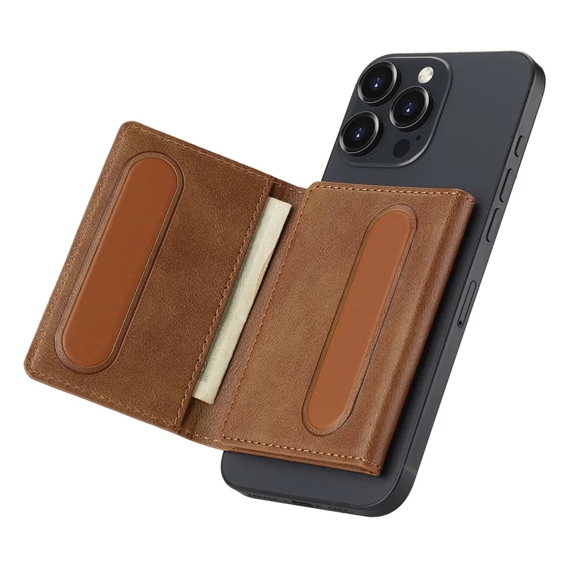 LC.IMEEKE Magnetic Card Holder Kickstand RFID Blocking PU Leather Phone Back Card Case - Brown