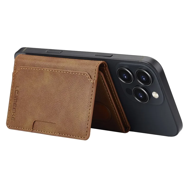 LC.IMEEKE Magnetic Card Holder Kickstand RFID Blocking PU Leather Phone Back Card Case - Brown