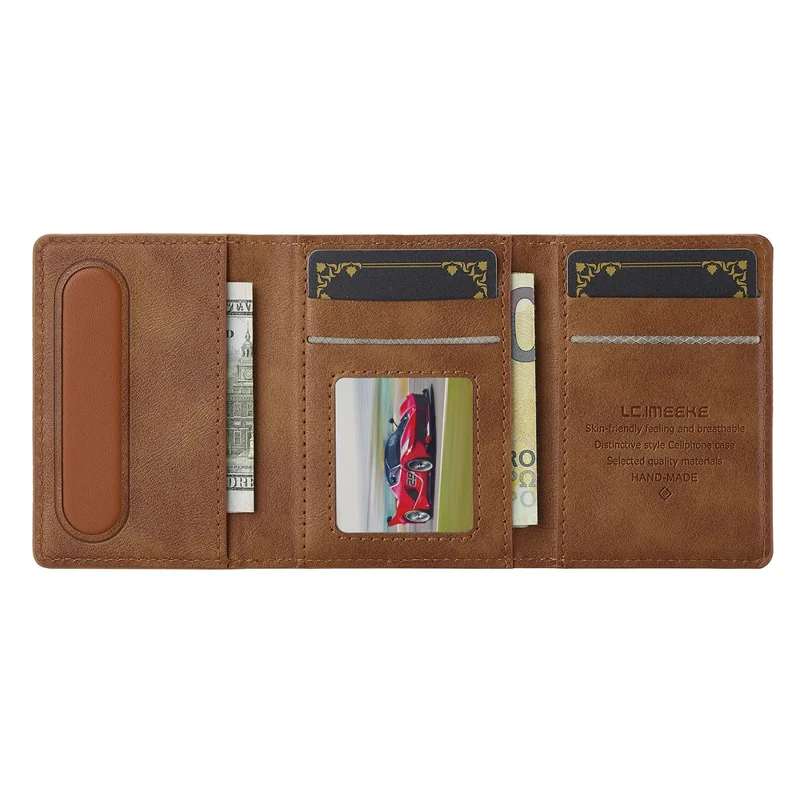 LC.IMEEKE Magnetic Card Holder Kickstand RFID Blocking PU Leather Phone Back Card Case - Brown