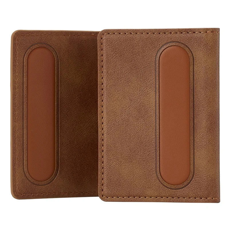 LC.IMEEKE Magnetic Card Holder Kickstand RFID Blocking PU Leather Phone Back Card Case - Brown