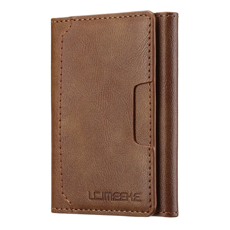 LC.IMEEKE Magnetic Card Holder Kickstand RFID Blocking PU Leather Phone Back Card Case - Brown
