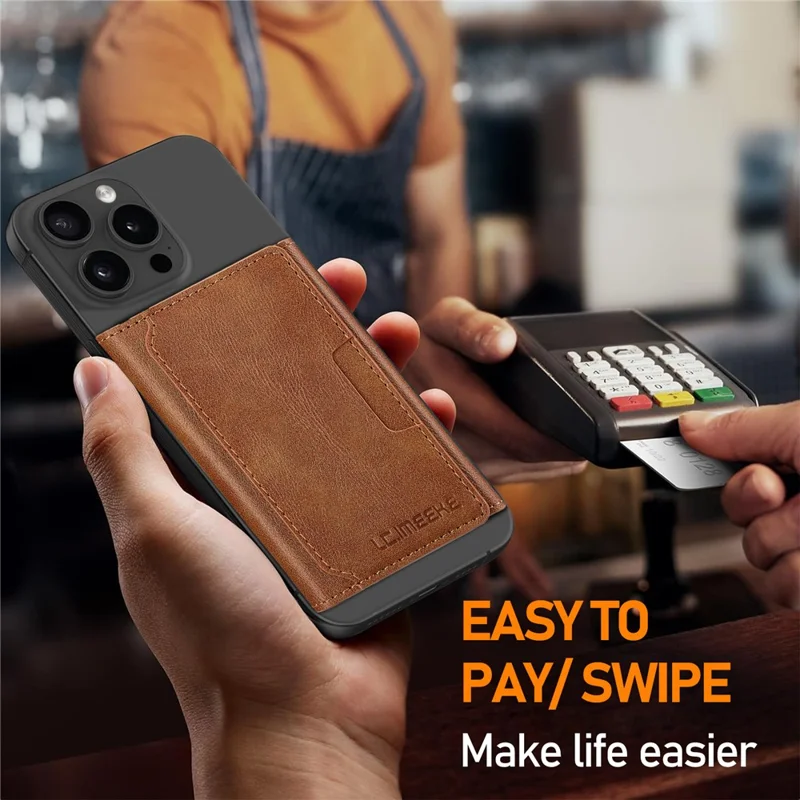 LC.IMEEKE Magnetic Card Holder Kickstand RFID Blocking PU Leather Phone Back Card Case - Brown
