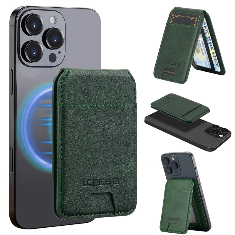 LC.IMEEKE Phone Magnetic Card Holder RFID Blocking Card Slots Leather Kickstand - Green