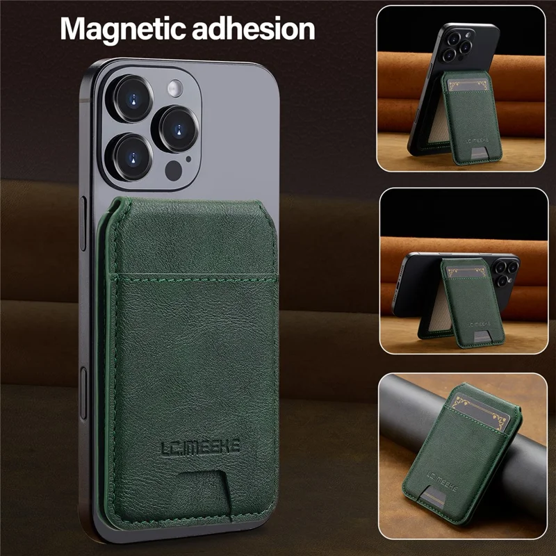 LC.IMEEKE Phone Magnetic Card Holder RFID Blocking Card Slots Leather Kickstand - Green