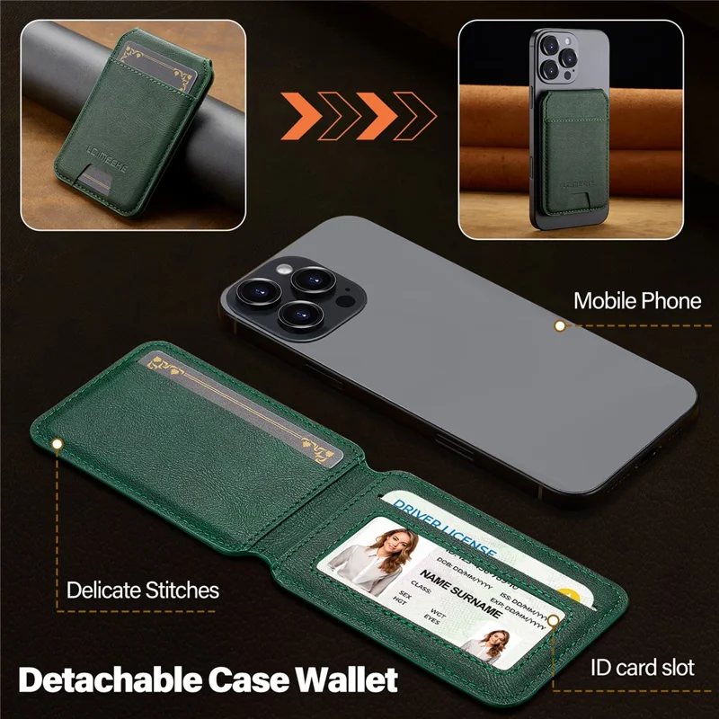 LC.IMEEKE Phone Magnetic Card Holder RFID Blocking Card Slots Leather Kickstand - Green