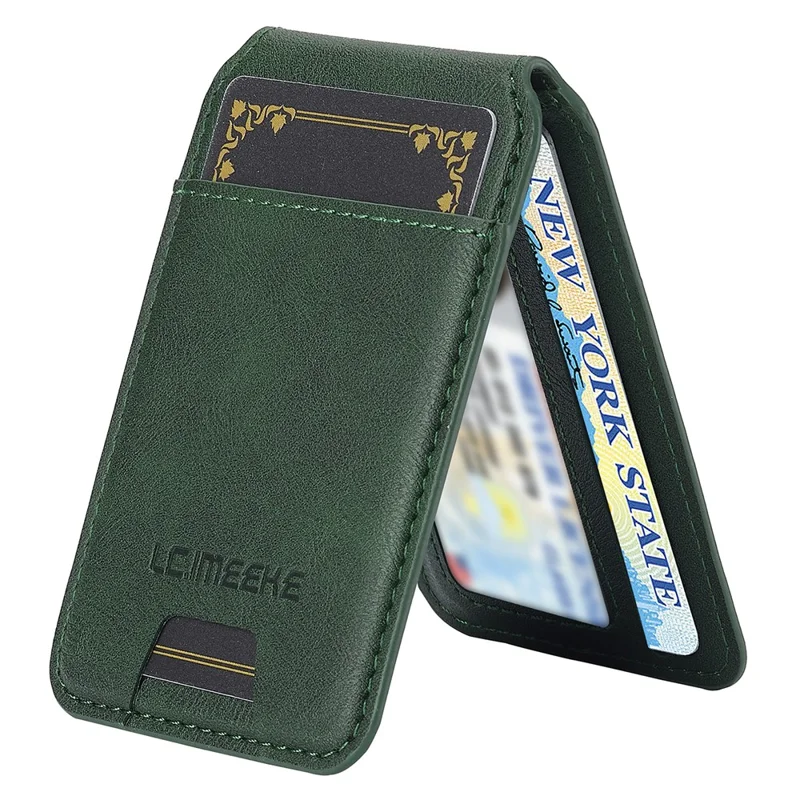 LC.IMEEKE Phone Magnetic Card Holder RFID Blocking Card Slots Leather Kickstand - Green